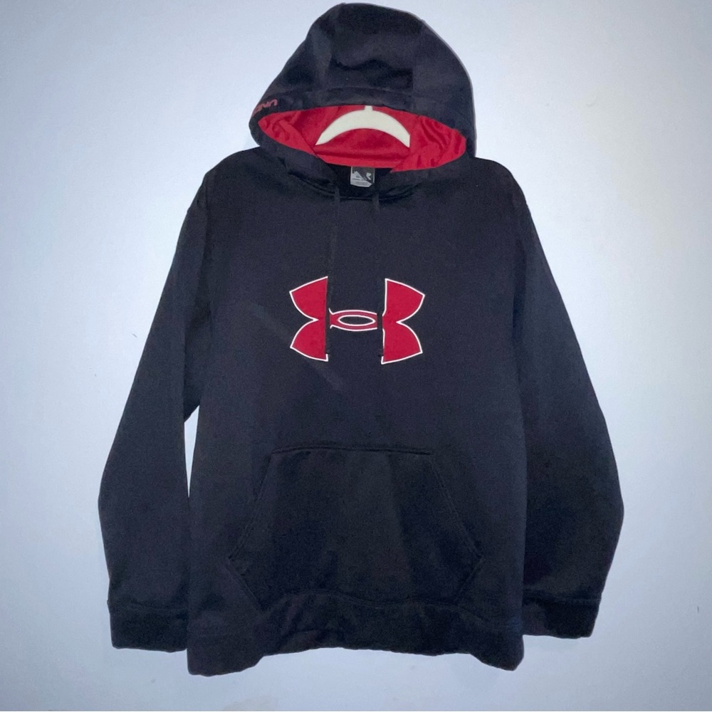 Under Armor Hooded Pullover Sweatshirt Black & Red Men’s Large